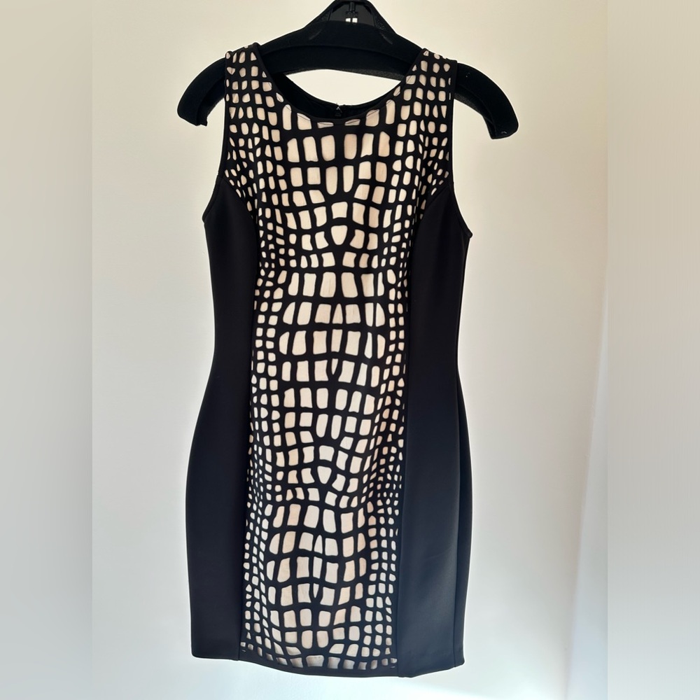 Maslavi Black and Tan Mini Dress for Cocktail